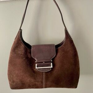 Vintage Dark Brown Suede Shoulder Bag Purse Cole Haan